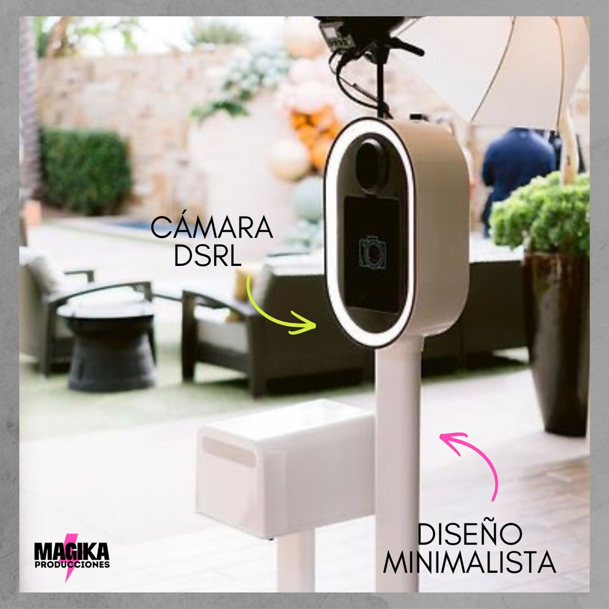 Tótem fotográfico premium con cámara DSRL profesional