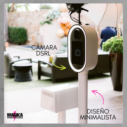 Tótem fotográfico premium con cámara DSRL profesional