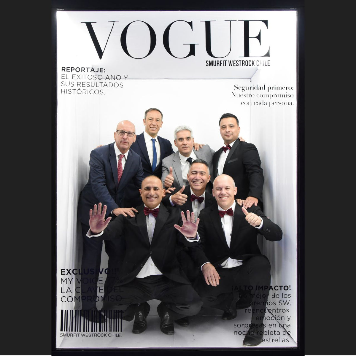 Cabina portada Vogue en evento corporativo.